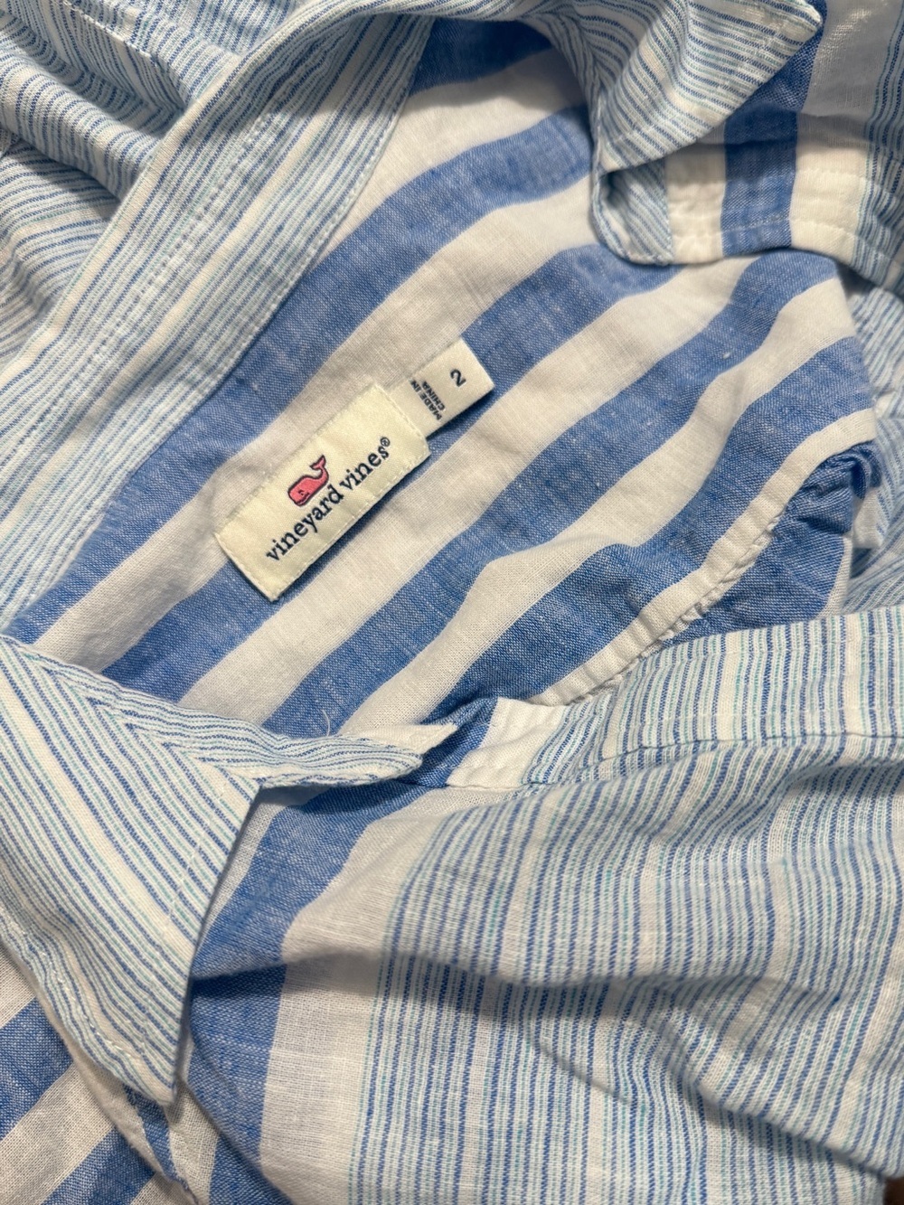 Vineyard Vines Top Womens 2 Button Up Tie Front Striped Linen Blend Preppy - Picture 4 of 10